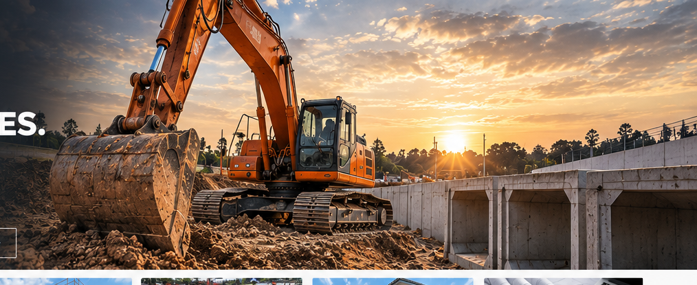 Orange excavator and concrete infrastructure at a construction site